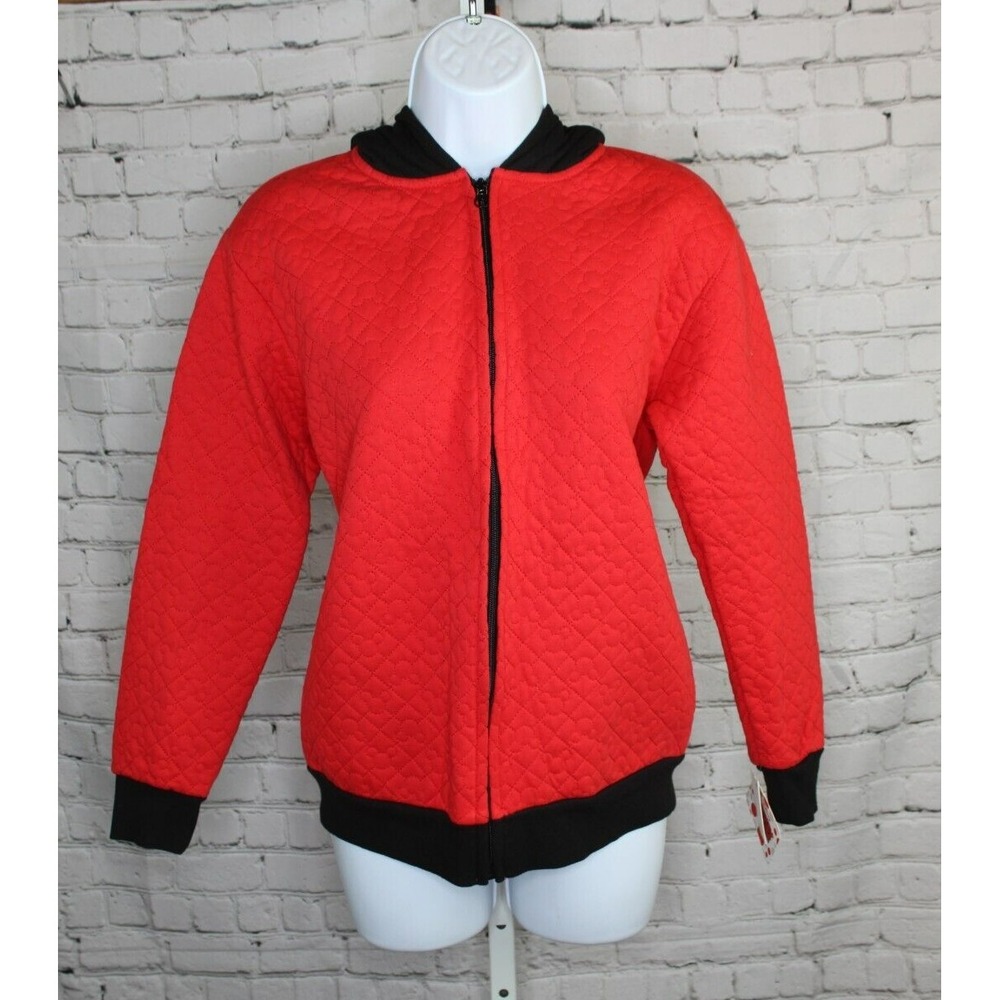 NEW Disney Mickey Mouse Hooded Zip Up Red Quilted Jacket All Over Print NWT